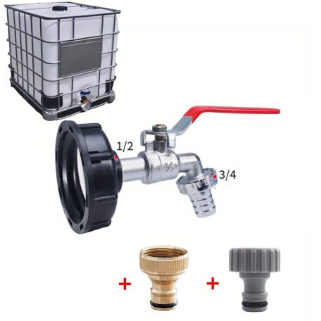 IBC víztartály adapter szórófejjel – 1/2” és 3/4” tömlőcsatlakozóval
