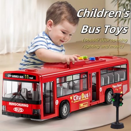30 cm-es Dupla Ajtós Játékbusz Fénnyel és Hanggal