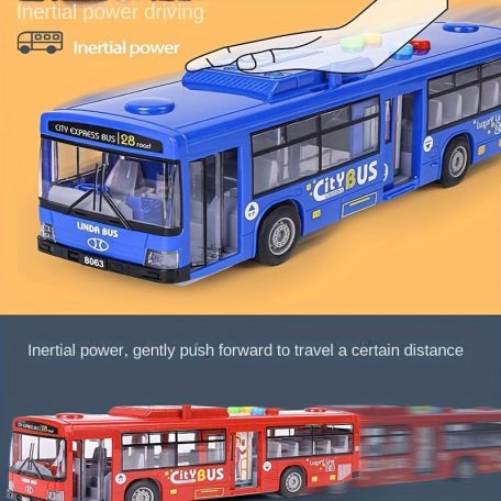 30 cm-es Dupla Ajtós Játékbusz Fénnyel és Hanggal