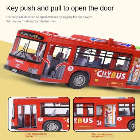 30 cm-es Dupla Ajtós Játékbusz Fénnyel és Hanggal
