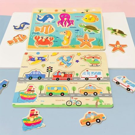 Montessori fejlesztő fa puzzle játék