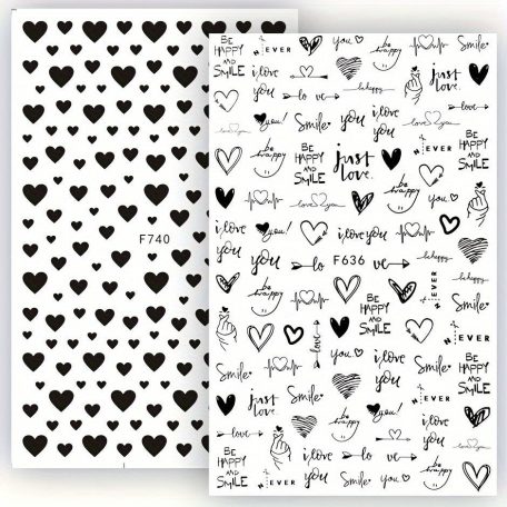 2 Lapos Körömmatricák, Valentin Nap Körömmatricák, Heart Love Design Angol Betűs Köröm Kiegészítők
