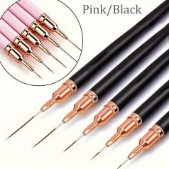   5db Rózsaszín/fekete Nail Art Ecsetek A Részletekért, Long Nail Art Line Ecsetek Manikűrzselé Finom Mintákhoz