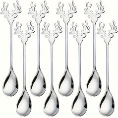   Elegáns rénszarvas agancs rozsdamentes acél kanálkészlet - 8 részes