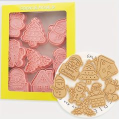   8 részes karácsonyi süti kiszúró készlet: Mézeskalács ember, karácsonyfa, hóember, Mikulás, harangok, hópelyhek, Boldog karácsonyt