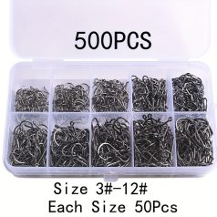 100db  horgász szett, szénacél egyszöges horog
