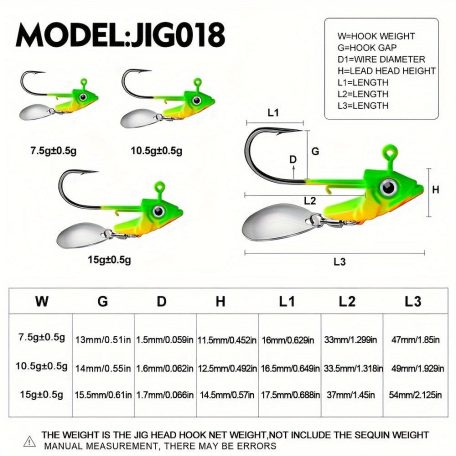 5db Jig Head szabadon álló szöges horog pergetőkanállal