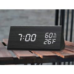   Digitális Ébresztőóra Hőmérséklet- és Páratartalom Mérővel – LCD Kijelzős Asztali Óra