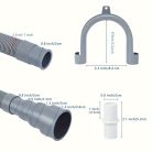 Mosógép és mosogatógép lefolyócső készlet, rugalmas hullámcső, hosszabbító adapterrel és csőszorítóval, 1,5 m