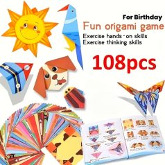   108 db-os kreatív origami papírhajtogatás készlet, 54 origami mintával, lépésről lépésre útmutatóval