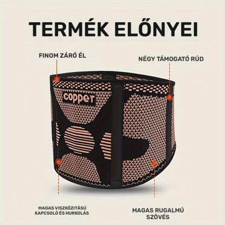 Réz deréktámasz öv, állítható kompressziós hátmerevítő, légáteresztő M méret, derékbőség 74,93–91,44 cm