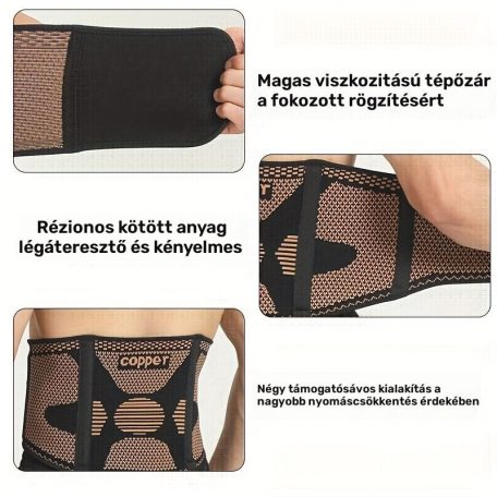 Réz deréktámasz öv, állítható kompressziós hátmerevítő, légáteresztő M méret, derékbőség 74,93–91,44 cm