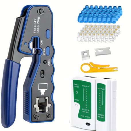 50 db Erős RJ45 krimpelő szett kábelteszterrel, vágóval - Cat5e/Cat5/Cat6 Ethernethez