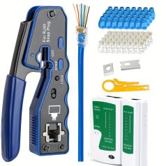   50 db Erős RJ45 krimpelő szett kábelteszterrel, vágóval - Cat5e/Cat5/Cat6 Ethernethez