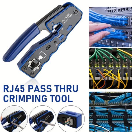 50 db Erős RJ45 krimpelő szett kábelteszterrel, vágóval - Cat5e/Cat5/Cat6 Ethernethez