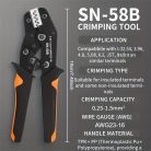 Ratchet SN-58-B krimpelő szett, 0,25–1,5 mm² csatlakozókhoz, 300 hüvely + 300 tekercs, férfi-női kapocs