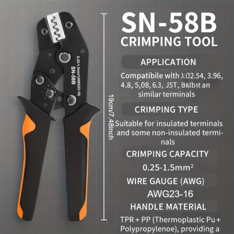 Ratchet SN-58-B krimpelő szett, 0,25–1,5 mm² csatlakozókhoz, 300 hüvely + 300 tekercs, férfi-női kapocs