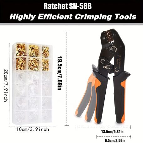 Ratchet SN-58-B krimpelő szett, 0,25–1,5 mm² csatlakozókhoz, 300 hüvely + 300 tekercs, férfi-női kapocs