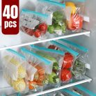 40 db újrahasználható húzózsinóros hűtőszekrény tároló frissességmegőrző zacskók, 20S+10M+10L 20S+10M+10L, 40 db