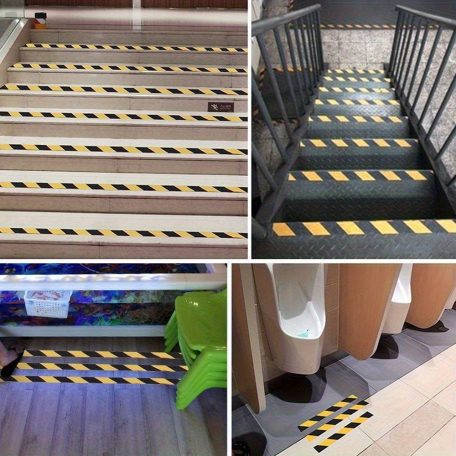 16 db kültéri lépcsőfok csúszásgátló szalag, 4 × 33 cm, beltéri/kültéri lépcsőkhöz, fokokhoz és hajókhoz Fekete és sárga