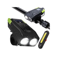   Erős bringalámpa elöl LED hátsó fény mérőóra akkumulátor 2in1