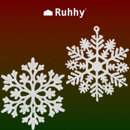 Karácsonyi gömbdíszek - hópelyhek, 12 darab, Ruhhy 22516